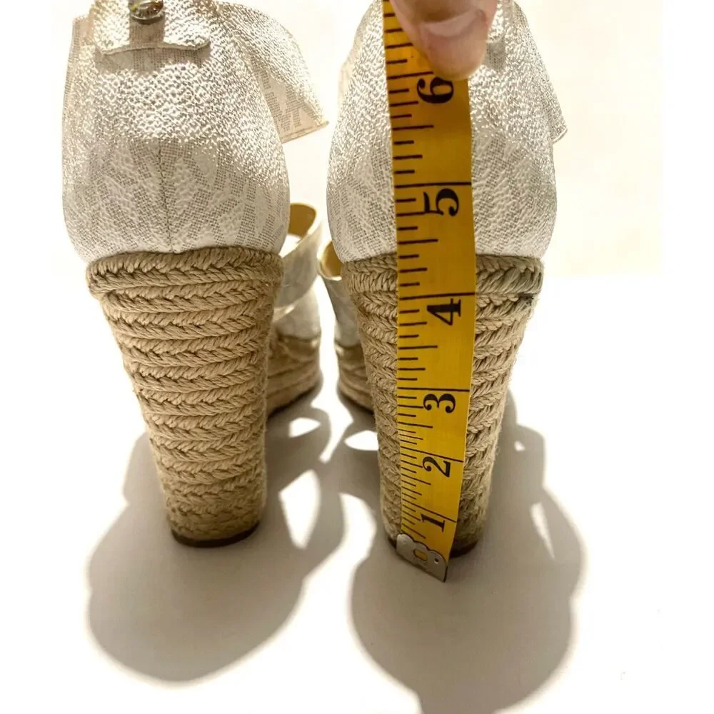 Michael Michael Kors espadrille wedges white gray logo zipper comfy women's 10.5